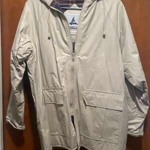 Tan Raincoat with Hood and Water-Resistant Material